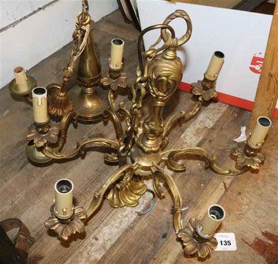 Two brass chandeliers